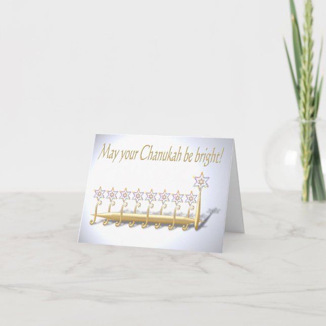 Golden Fantasy Blommigt Menorah för Chanukah Kort (Framsida)