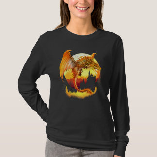 Golden Fantasy Dragon med brand T Shirt