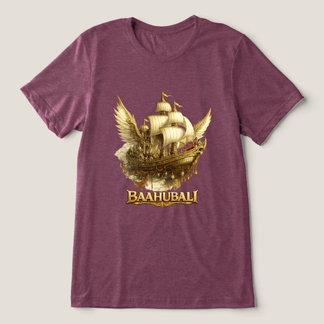 Golden Fantasy Flying Ship Art Bella+Canvas Tri-Bl T Shirt (Design Framsida)