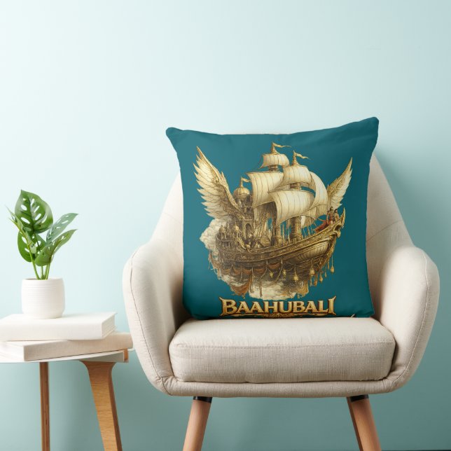 Golden Fantasy Flying Ship Art Throw Pillow Kudde (Stol)