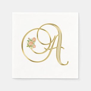 Golden Färg Blommigt Monogram Brev A Pappersservett