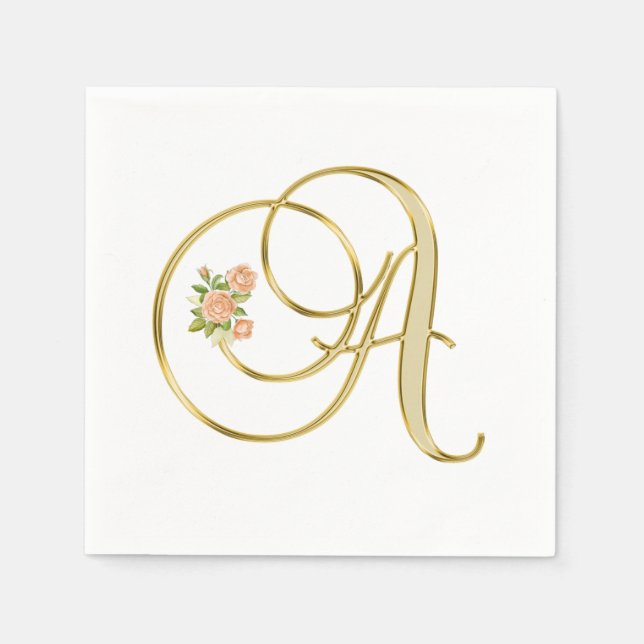 Golden Färg Blommigt Monogram Brev A Pappersservett (Framsidan)