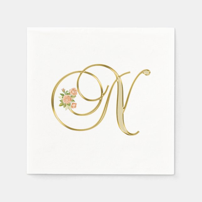 Golden Färg Blommigt Monogram Brev N Pappersservett (Framsidan)