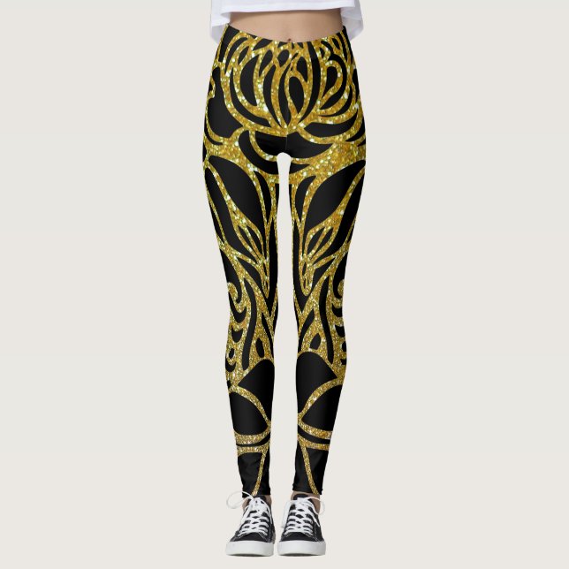 Golden Färg Zebra Retro Animal Print Leggings (Framsida)