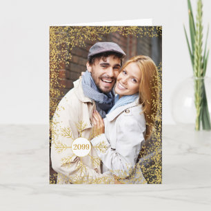 Golden Faux Glitter och Snowflake-julfoto Helgkort