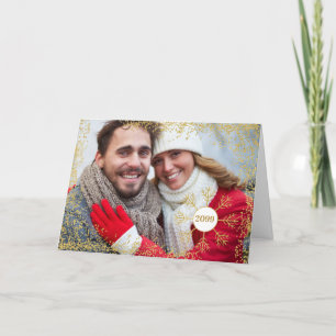 Golden Faux Glitter Snowflake-julen Photo HORZ Helgkort