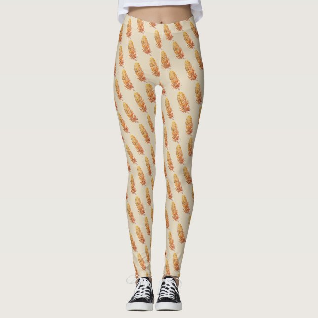 Golden Feather Art Anpassningsbar Leggings (Framsida)