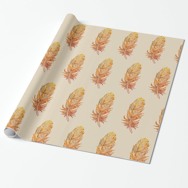 Golden Feather Glossy Wrapping Papper, 30 x 6 ft Presentpapper (Utrullad)