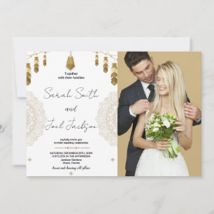 Golden Feather- och Art Wedding-inbjudningar med f Inbjudningar