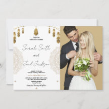 Golden Feather- och Art Wedding-inbjudningar med f