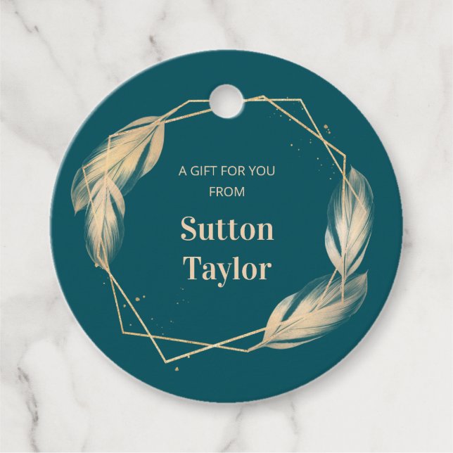 Golden Feathers på Teal Gåvor Etiketter (Framsida)