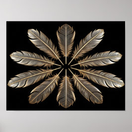 Golden Feathers: Symmetrical Starburst Design Poster