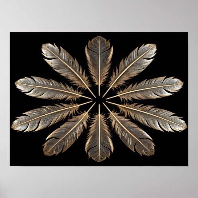 Golden Feathers: Symmetrical Starburst Design Poster (Framsidan)
