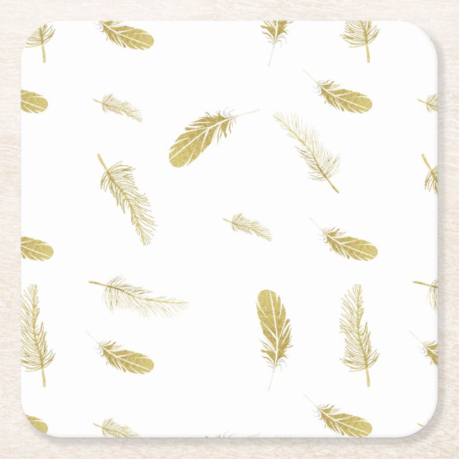 Golden Feathers Underlägg Papper Kvadrat (Framsidan)