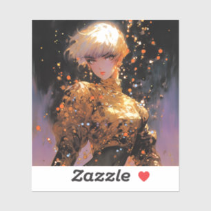 Golden Fiery Fantasy Anime Girl Klistermärken