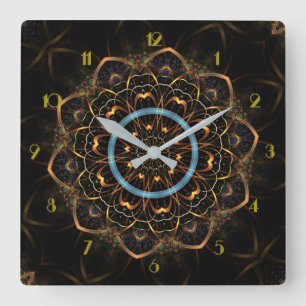 Golden Filigree Mandala Fyrkantig Klocka