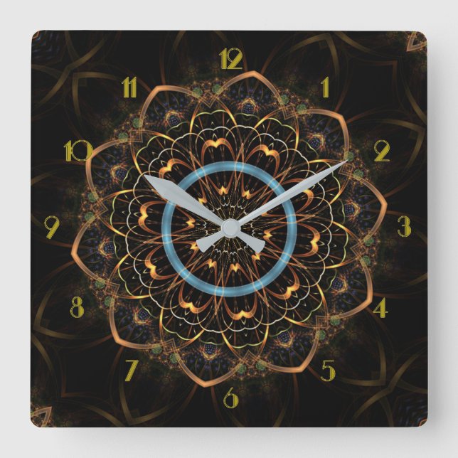Golden Filigree Mandala Fyrkantig Klocka (Framsida)