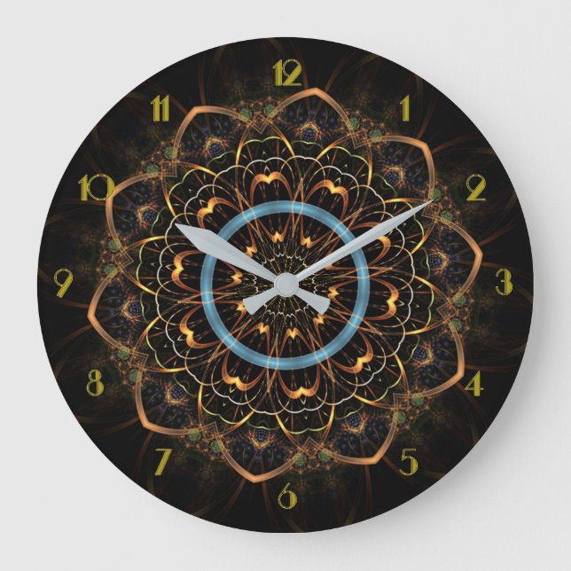 Golden Filigree Mandala Round Stor Klocka (Framsida)