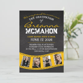 Golden Filmrems Chalkboard Grad Announcement Inbjudningar