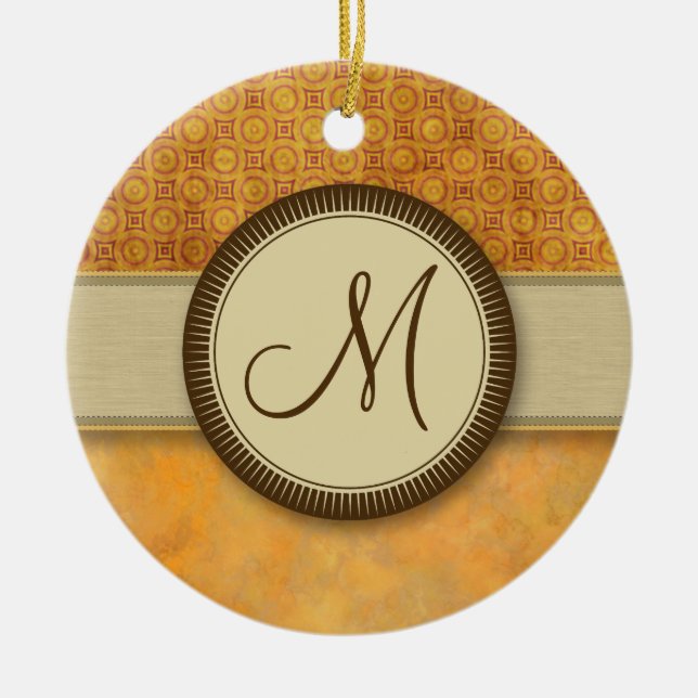 Golden Fire Coin Mönster med Monogram Julgransprydnad Keramik (Framsidan)