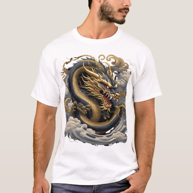 Golden Fire Dragon – Mythical Power  T-Shirt (Framsida)