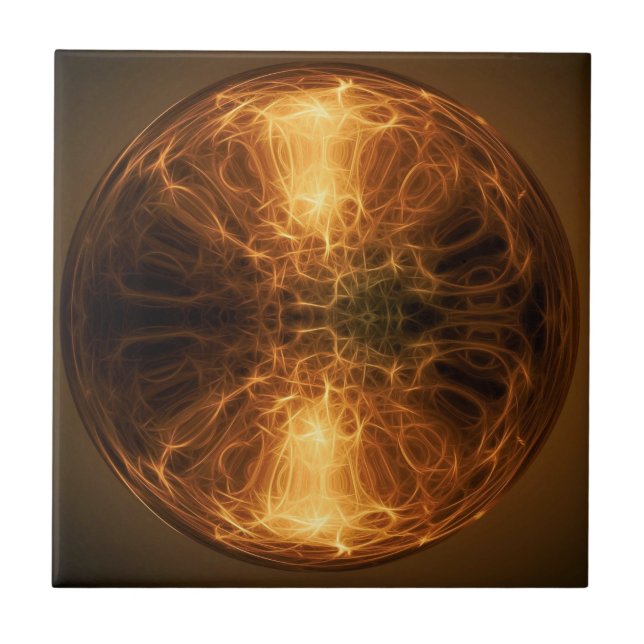 Golden Fire Light Fractal Vinkar Boll keramisk Til Kakelplatta (Framsidan)