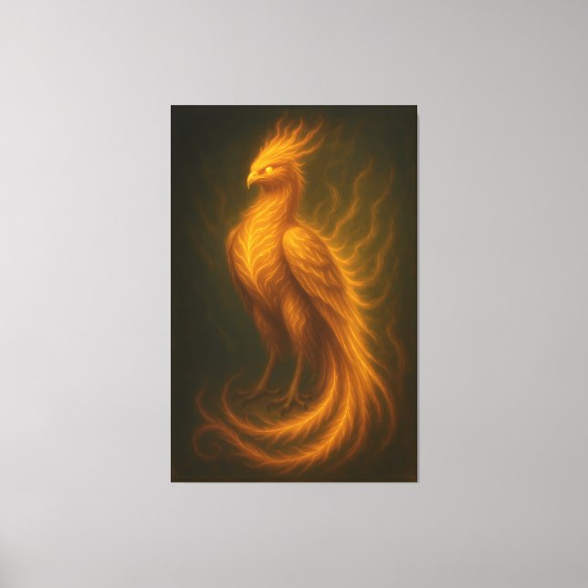 Golden Fire Phoenix – High-End Fantasy Art Paintin Canvastryck (Framsida)