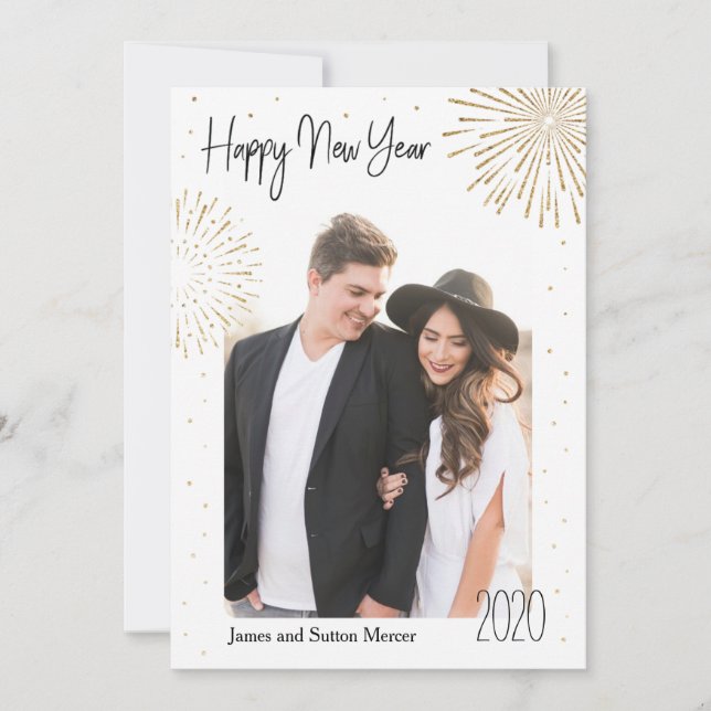 Golden Fireworks-nyår Julkort (Framsida)