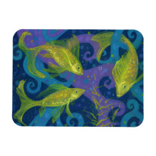 Golden Fish Fishing Underwater Animal Art Painting Magnet
