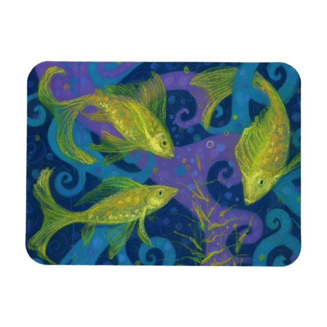 Golden Fish Fishing Underwater Animal Art Painting Magnet (Horisontell)