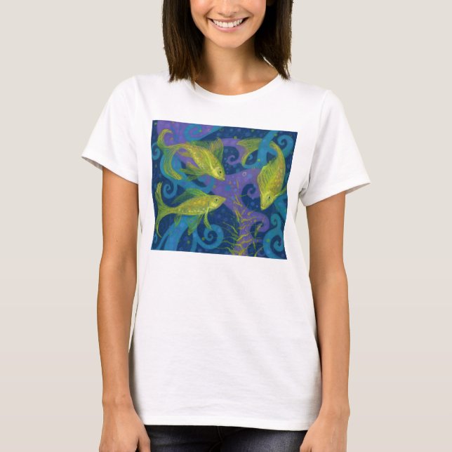 Golden Fish Fishing Underwater Animal Art Painting T Shirt (Framsida)