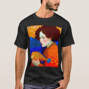 Golden Fish Muse: Klimt-Inspirerad Art Nouveau Por T Shirt