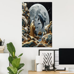Golden Fisherman's Lunar Catch Poster