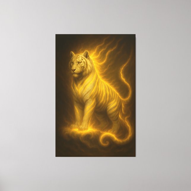 Golden Flame White Tiger – Divine Spirit Guardian  Canvastryck (Framsida)