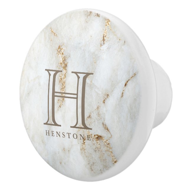 Golden Flecked White Marble Monogram Knopp (Höger)