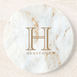 Golden Flecked White Marble Monogram Underlägg