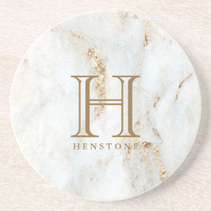 Golden Flecked White Marble Monogram Underlägg