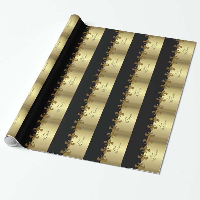 Golden Fleur-de-lis black and guld anpassningsbar  Presentpapper (Utrullad)