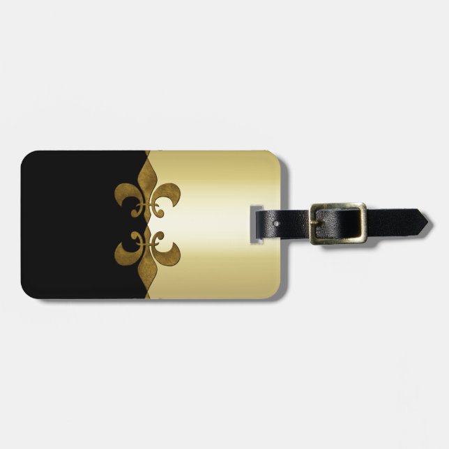 Golden Fleur-de-lis black golden anpassningsbar mo Bagagebricka (Horisontell Framsida)