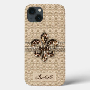 Golden Fleur De Lis med Cream Damask Pattern
