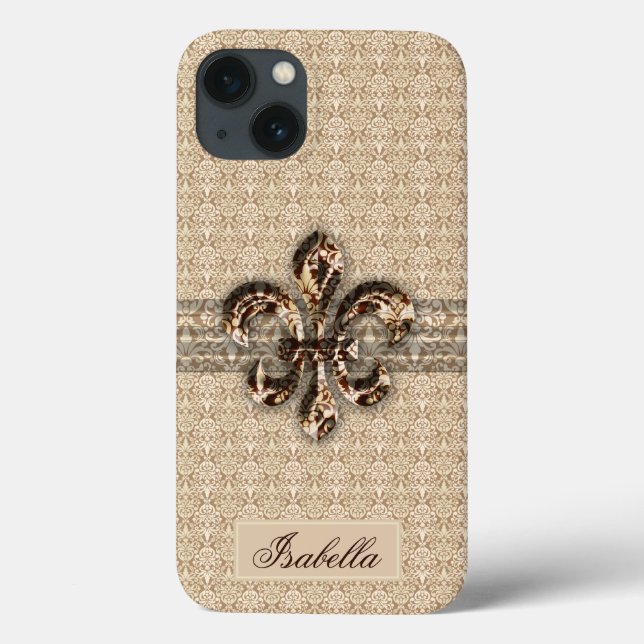Golden Fleur De Lis med Cream Damask Pattern (Baksida)