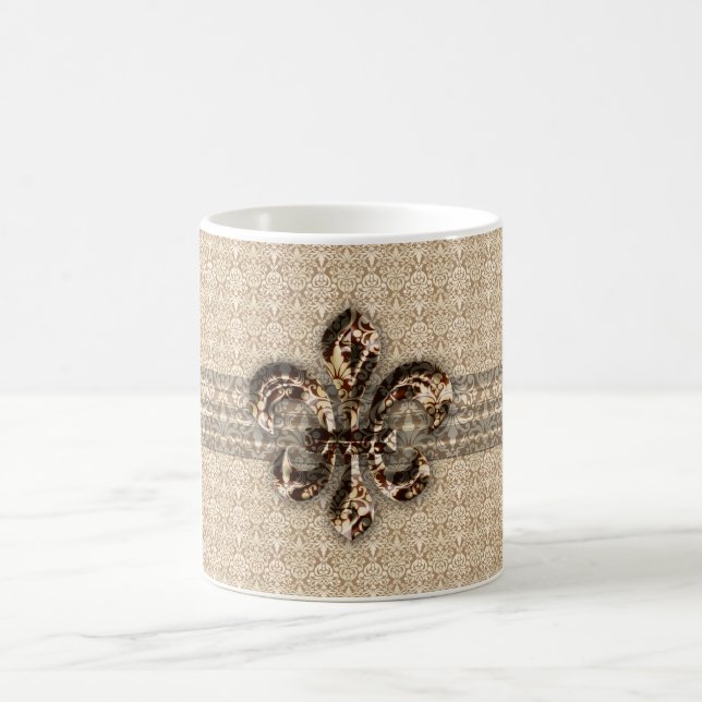 Golden Fleur De Lis med Cream Damask Pattern Kaffemugg (Center)