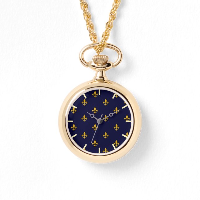 Golden Fleur de Lis on Navy Blue Armbandsur (Framsida)