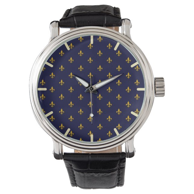 Golden Fleur de Lis on Navy Blue Armbandsur (Framsida)