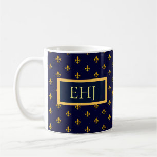 Golden Fleur de Lis on Navy Blue Kaffemugg