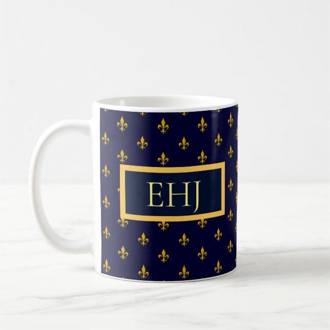 Golden Fleur de Lis on Navy Blue Kaffemugg (Vänster)