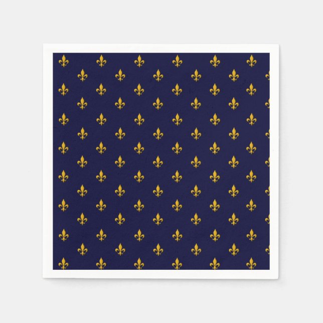 Golden Fleur de Lis on Navy Blue Pappersservett (Framsidan)