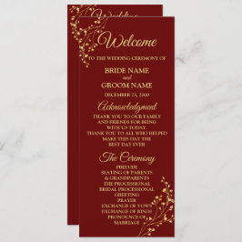 Golden Floral Geometric Wreath Red Wedding Program
