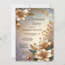 Golden Floral Holiday Party Invitation