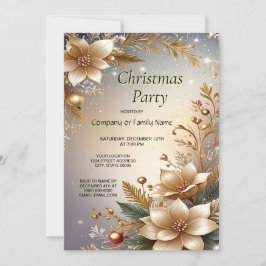 Golden Floral Holiday Party Invitation Inbjudningar